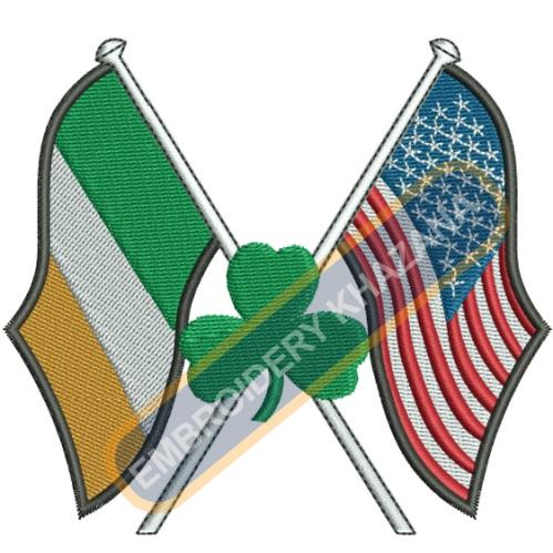 Ireland American flags embroidery design